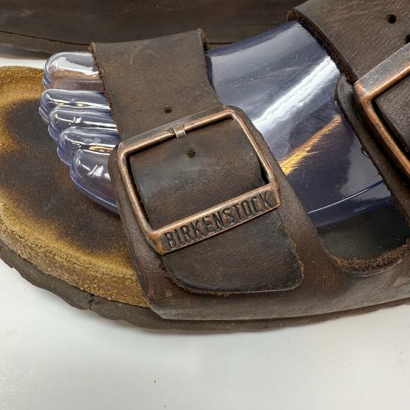 Birkenstock Arizona Sandals 41 (8-8.5 US) Mens Brown Leather Hippie Crunchy - Picture 3 of 12